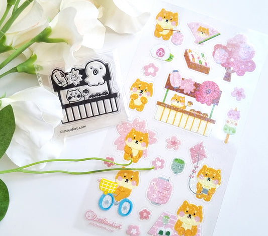 Shiba & Sakura Sticker+stamp set