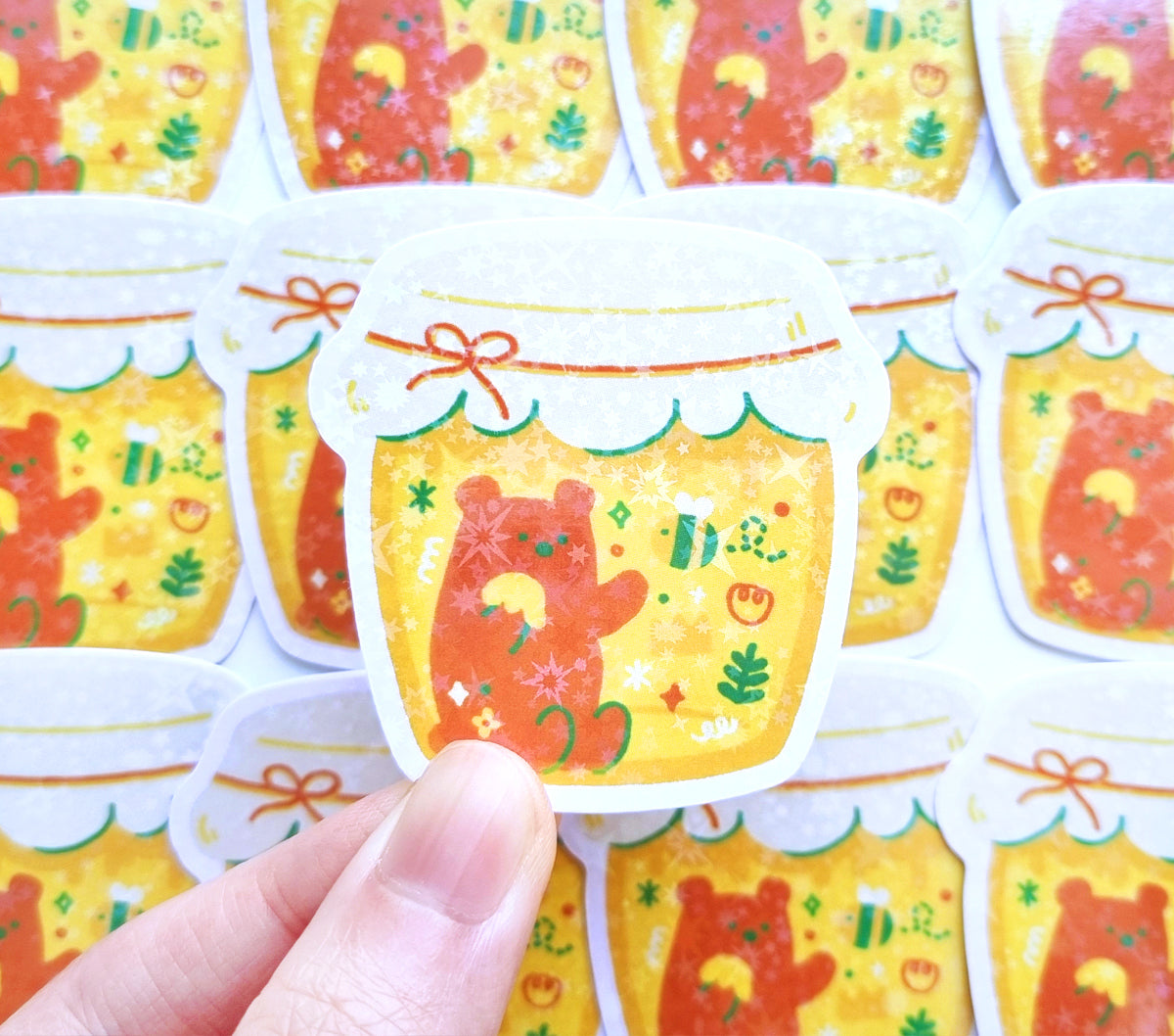 Bear in Honey Jar Glitter Sticker