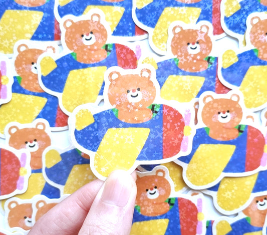 Bear Pilot Glitter Sticker